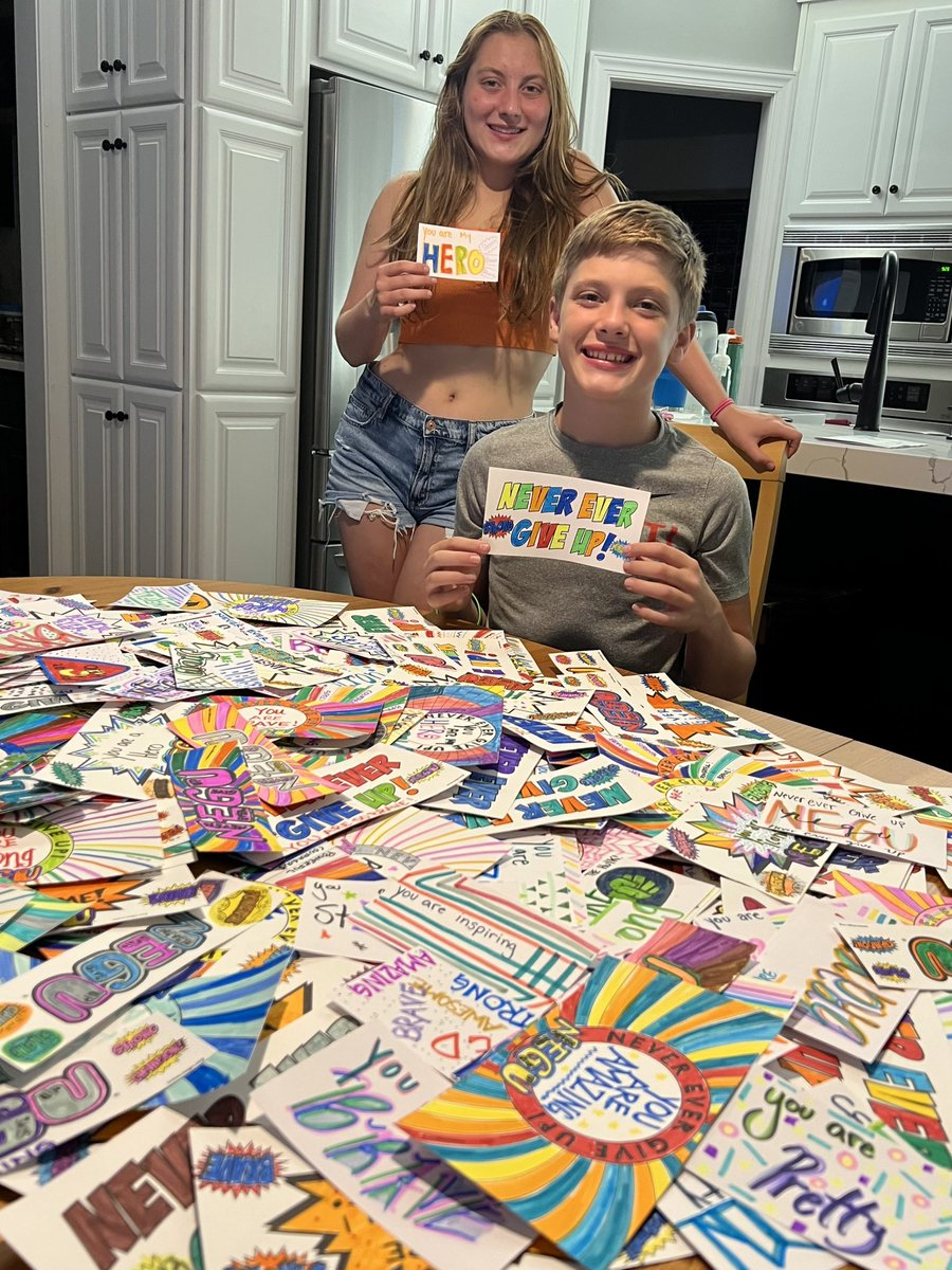 321 encouragement cards ready to mail. My goal this summer was to create 200 encouragement cards for kids fighting cancer. Thanks to the help of my sister, Atherton, we were able to create 321 cards. <a href="/TeamNEGU/">TeamNEGU: Never Ever Give Up</a>  <a href="/Elite11/">Elite11</a> #neverevergiveup #no1fightsalone #jessiereesfoundation #negu