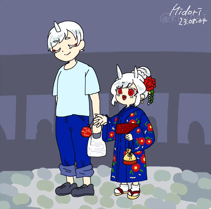 お祭りに行く姉弟