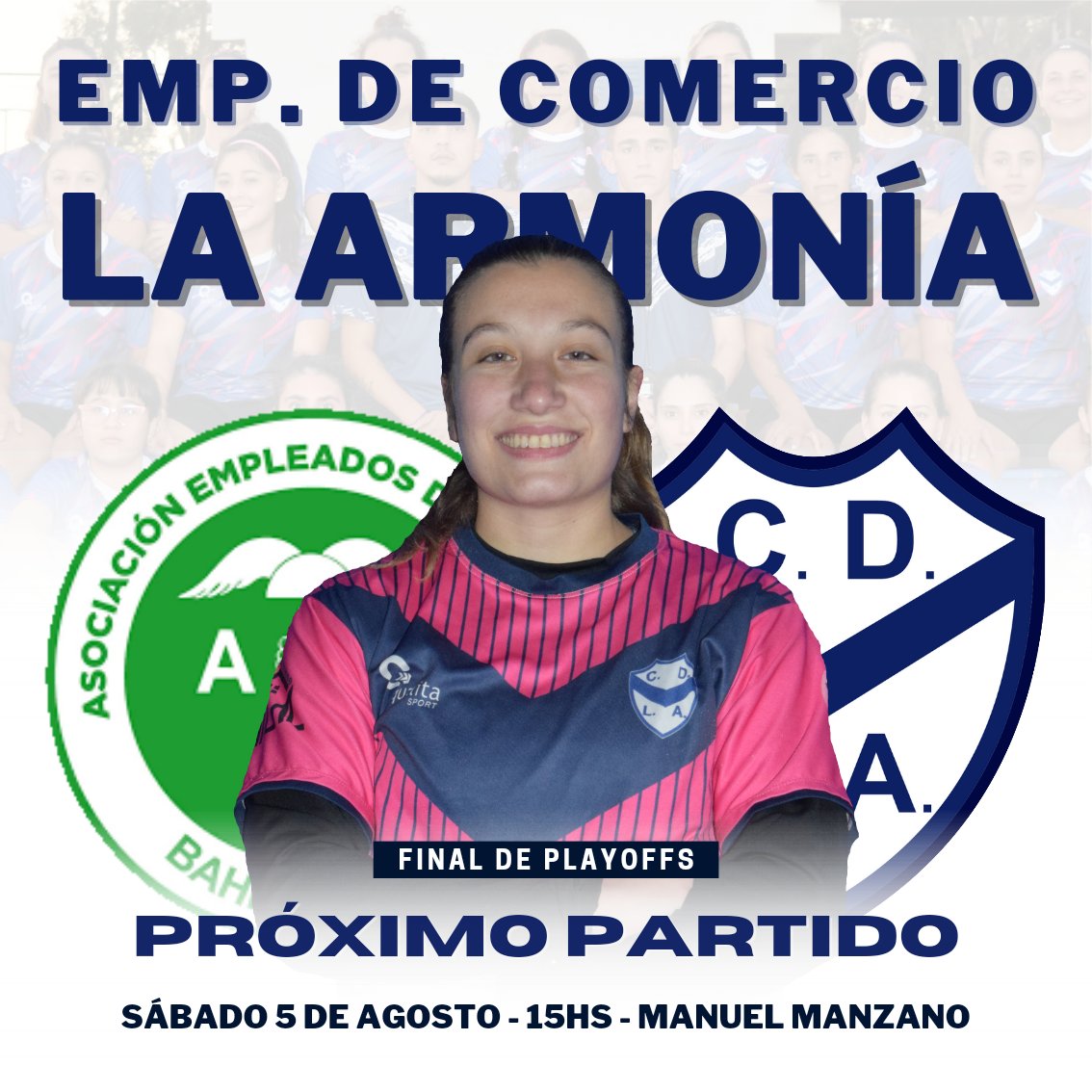 #Femenino ⚽️ | 🏆 ¡𝙋𝙍𝙊𝙓𝙄𝙈𝙊 𝙋𝘼𝙍𝙏𝙄𝘿𝙊! 🥳

🏆 Torneo Apertura - Final de Playoffs.
🆚️ AEC Vs La Armonía.
🗓 Sábado 5 de agosto.
🏟 Estadio: Manuel Manzano (Libertad).
⏱ Hora: 15hs.
👨🏻‍⚖️ Árbitro: Facundo Garcia (ABA).

#𝗦𝗼ñ𝗲𝗺𝗼𝘀𝗝𝘂𝗻𝘁𝗼𝘀 💫
#VamosDepo 💙