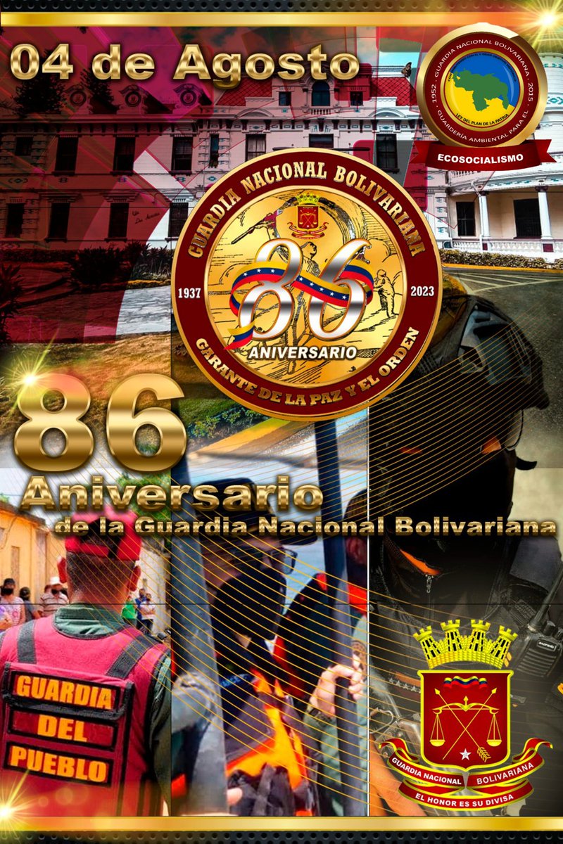 #04Ago •|| Feliz día a todas las damas y caballeros del honor que integran el glorioso componente Carubio, seguirémos trabajando con abnegación, pasión y lealtad.