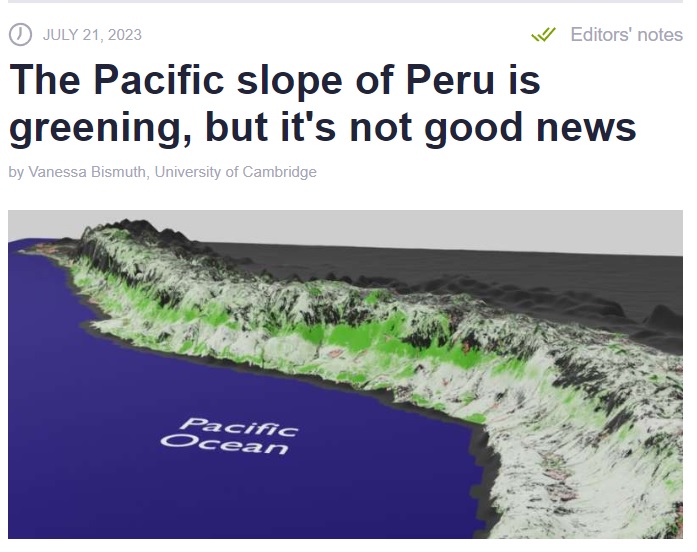 "But it is not good news": how climate science has to be presented today
Greening is good
Imagine if the researchers had found that Peru had become less green
Yet, all stories have to be bad news
(Nothing in article about why greening is bad news)

Thread: x.com/BjornLomborg/s…