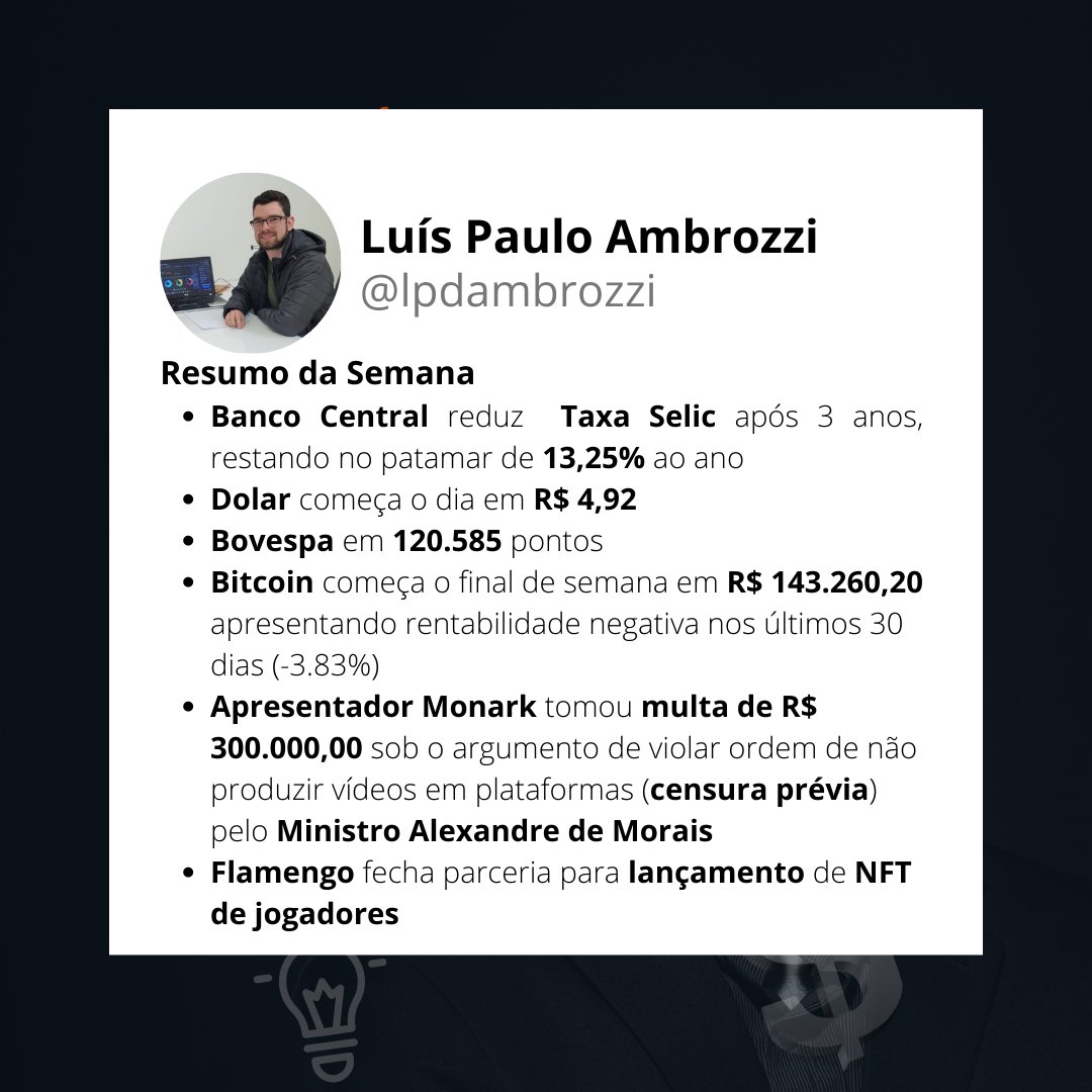 LPDAmbrozzi's tweet image. Resumo da Semana!