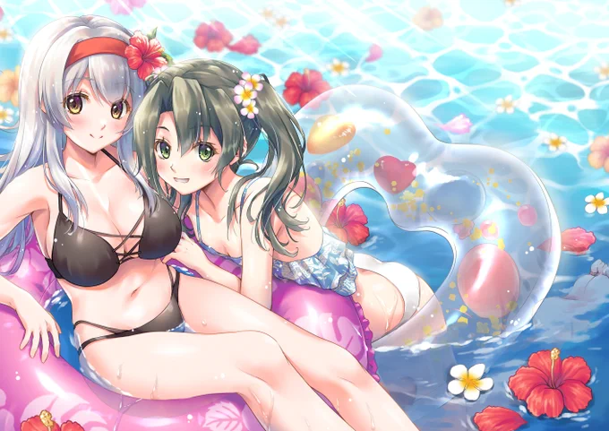 夏コミ表紙 瑞鶴と翔鶴!水着で浮き輪ぷかぷか  #艦これ