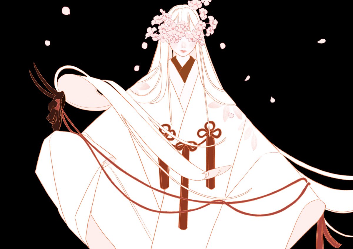 long hair solo 1girl japanese clothes black background kimono very long hair  illustration images