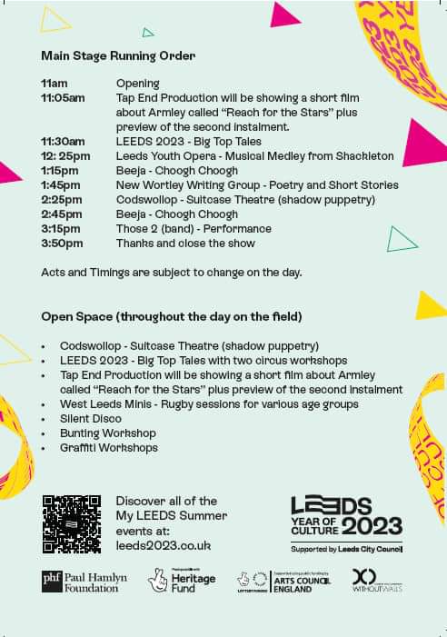 NWResidentAssoc's tweet photo. Armley Extravaganza is on tomorrow 11am at Strawberry Lane Open space, LS12 1RR. There's lots for all the family to do. Circus, graffiti, bunting workshop, free Face painting and inflatables. Burger van, curry stall, coffee van, cake stall, sweet van and performances @LEEDS_2023 https://t.co/p2fB99era7