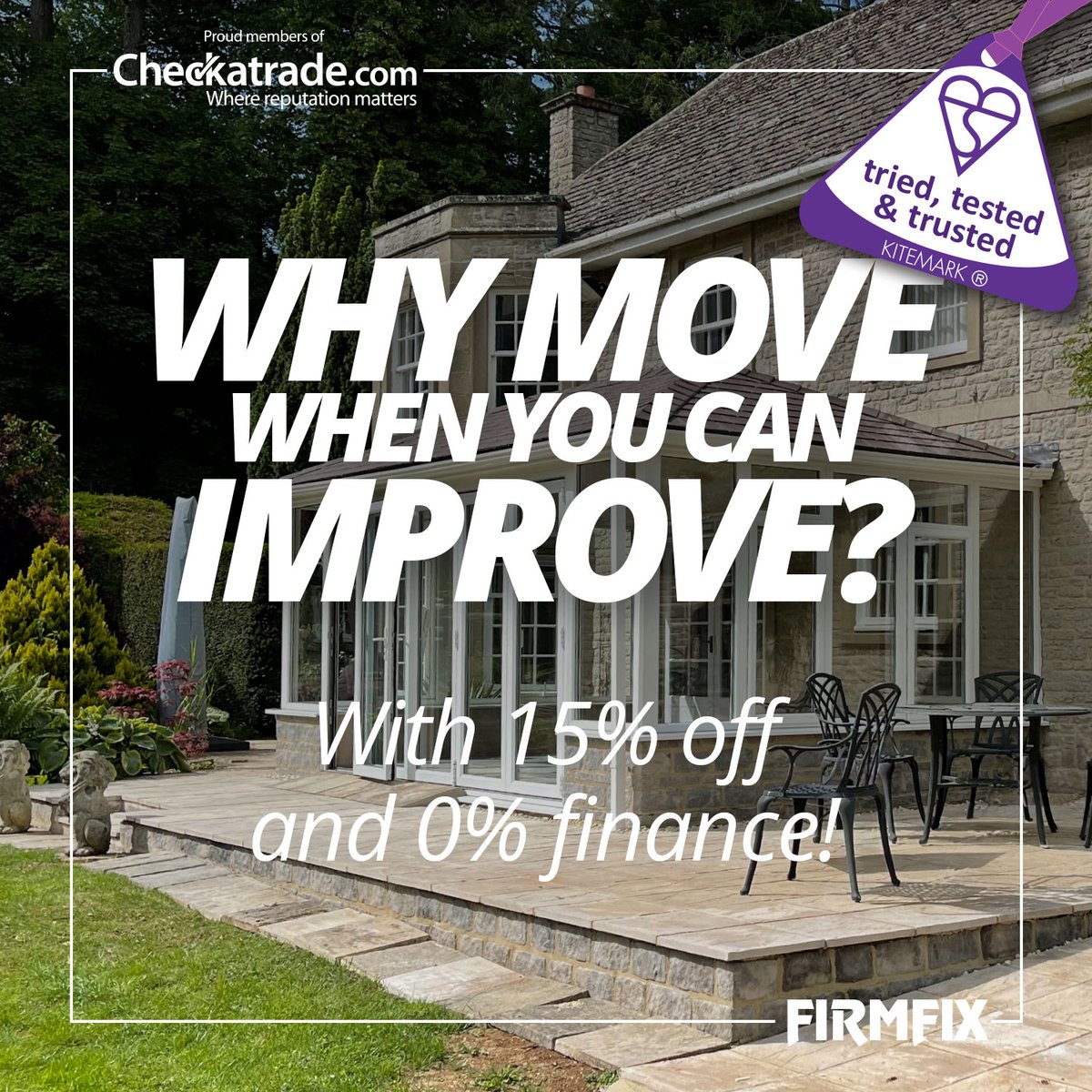 With rising mortgage rates, moving house may seem daunting. Why move when you can improve? Upgrade with our high-quality double glazing windows, doors, or even a new conservatory. Enjoy a 15% discount &amp; interest-free finance. Fall in love with your home all over again.