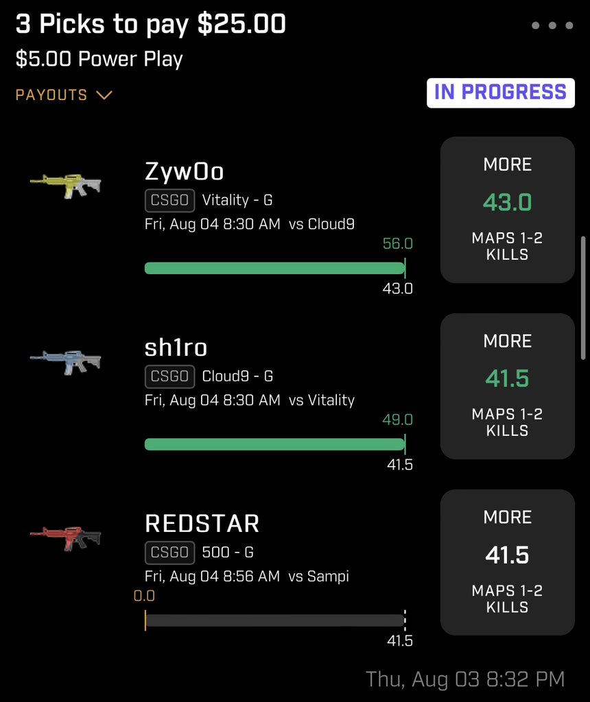 dmcb__'s tweet photo. Clean sweep this morning 4/4 π°π€―π join discord for write ups and picks.
Flex Friday PrizePicks tab going nuts π₯π₯
#CSGOprizepicks #prizepicks #CSGOAT https://t.co/EzObXe6jdB