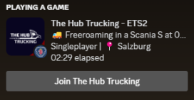 A lot has been happening with The Hub Trucking VTC. New channels in the Discord, more VTC skins ...even our own stylized Discord rich-presence.

If you're looking for a relaxed VTC, why not check us out over on Trucky.

e.truckyapp.com/vtc/the-hub-tr…

discord.gg/z8BJ2yYNMR