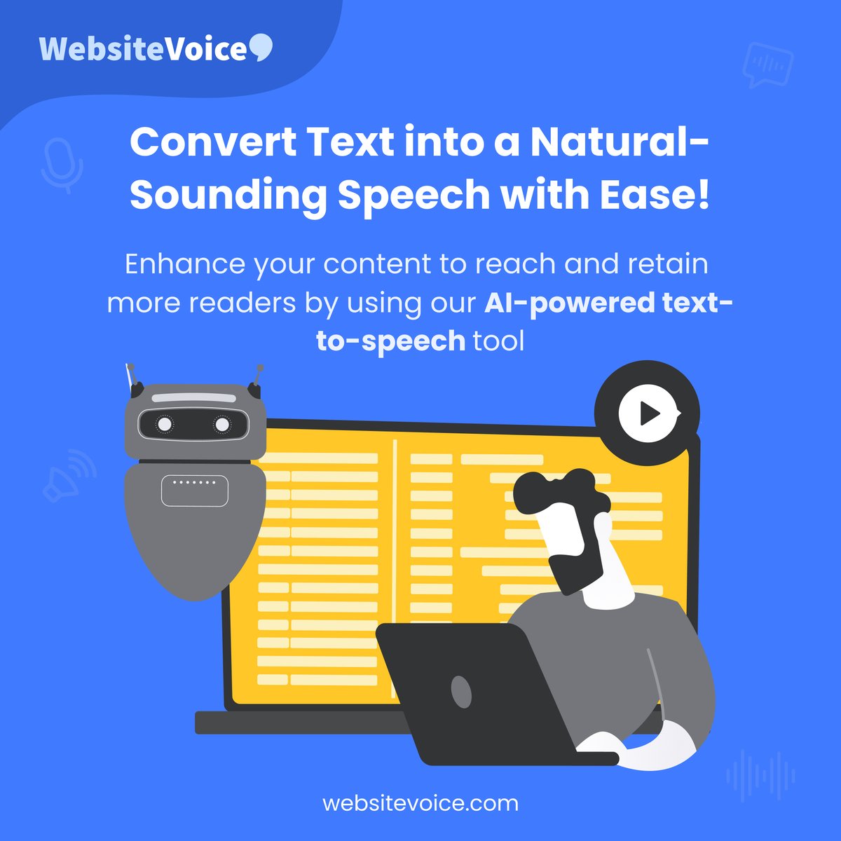 website_voice's tweet photo. Unlock the Power of Natural-Sounding Speech! 🎉 
🌟✨ 

#TextToSpeech #AIInnovation #EnhancedEngagement #LifelikeVoices #ContentEnhancement #CaptivateAudience #AItechnology #ElevateYourContent #ReadersDelight #NaturalVoice #CreativeExpression #BloggersChoice #VoiceTechnology https://t.co/SQNSqOpsXN