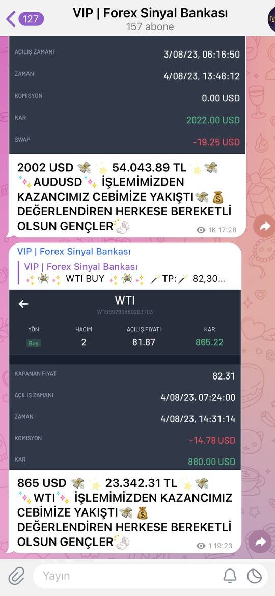 Gençler bugün ➡️FOREX SİNYAL BANKASINDA neler olmuş 📷

✨🪅✨ WTI BUY ✨🪅✨

🪄TP:🪄 82,30

✨🪅✨ VIP | SİNYAL BANKASI✨🪅✨

t.me/sinyalbank

 #halkaarz #hissesenedi #hisse #bist #BIST1OO #halkb #kontr #enflasyon
