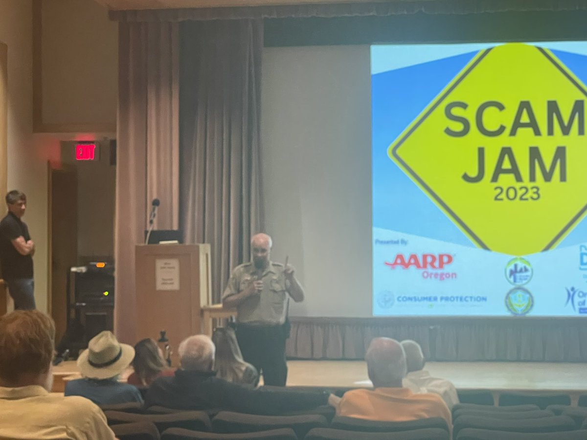 jamessinks's tweet image. Unfortunately, scams happen everywhere. Oregonians are learning to be more vigilant today at #OregonScamJam in The Dalles, presented by an array of financial empowerment partners. Thank you to @ORDOJ @AARPOR @OregonDCBS @FTC @ORHumanServices and Wasco County Sheriff Lane McGill