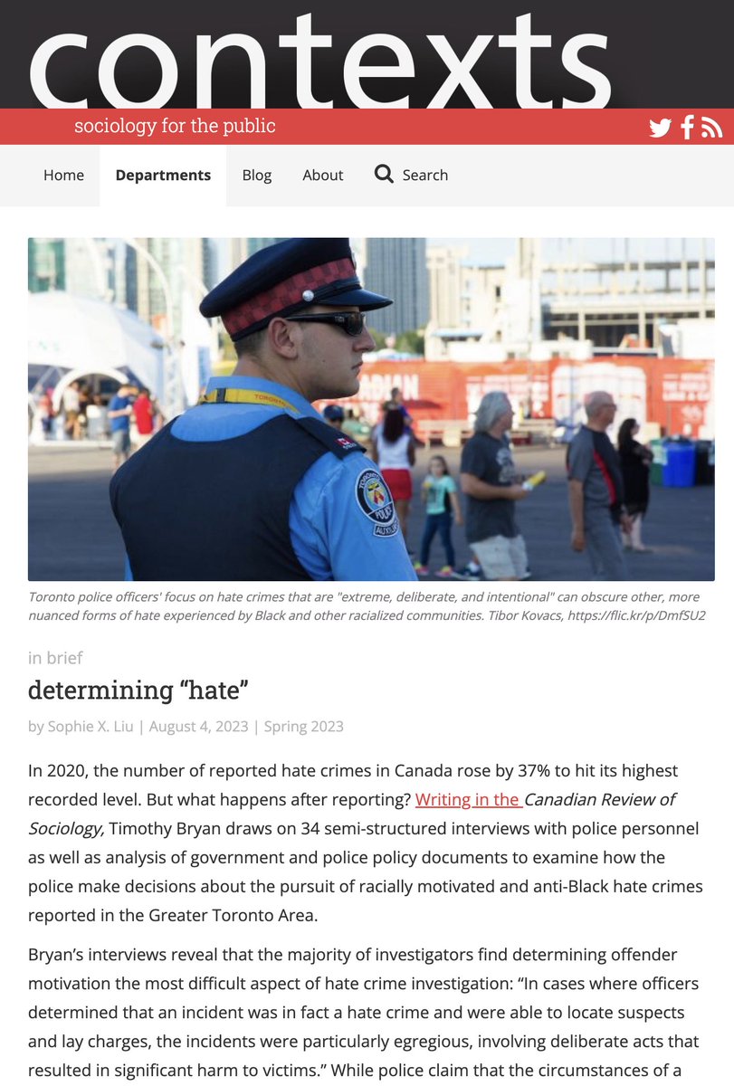 How officer discretion affects the investigation of hate crimes in Canada: new research from <a href="/UTM/">U of T Mississauga</a>'s Timothy Bryan in <a href="/CRS_RCS/">CRS - RCS</a>, briefed by <a href="/UBCSociology/">UBC Sociology</a>'s Sophie X. Liu

contexts.org/articles/deter…