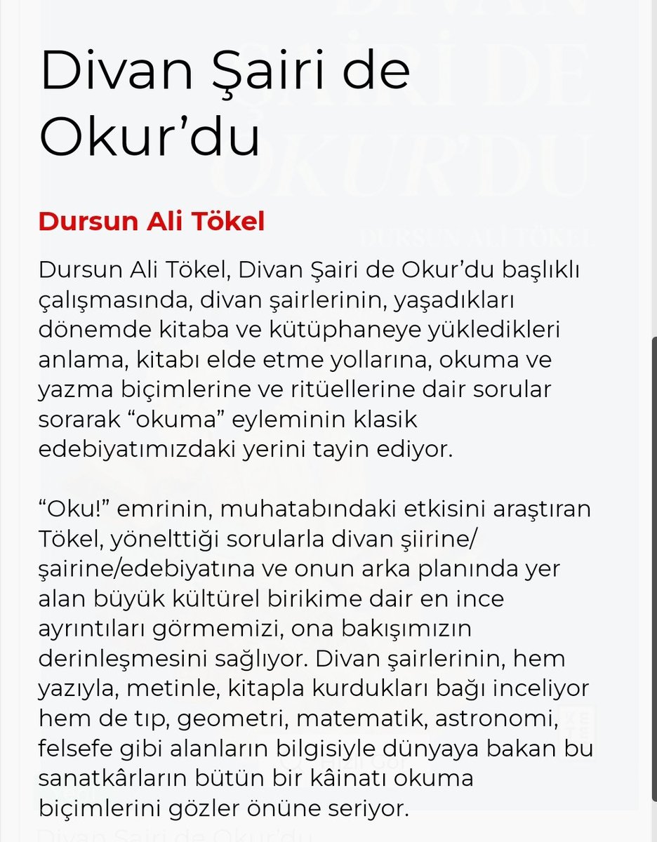 dalitokel's tweet photo. Yeni çıktı.
Yaygın olana baksak,
Divan şairinin Kitap ve Kütüphane ile olan muhabbetini hiç göremeyiz.

Aslında,
Divan şairi de  bir okur'du,
Kitap arar,kitap alır,
O da kitap okurdu.

Divan şairinin gözünde ve gönlünde,
Kitap ve değeri neydi?
Kütüphaneye neye derlerdi?

Buyurun. https://t.co/tZRkHMm8Zs