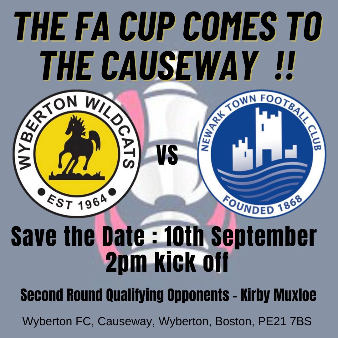 WyboWildcats's tweet photo. 🚨EXCITING NEWS🚨 

SAVE THE DATE- History beckons 🏆

For the first time in @WybertonFC history, the FA Cup will be here! 

@FACupWomens @league_radio @newark_town @endeavoursport https://t.co/pNWDZCY3oj