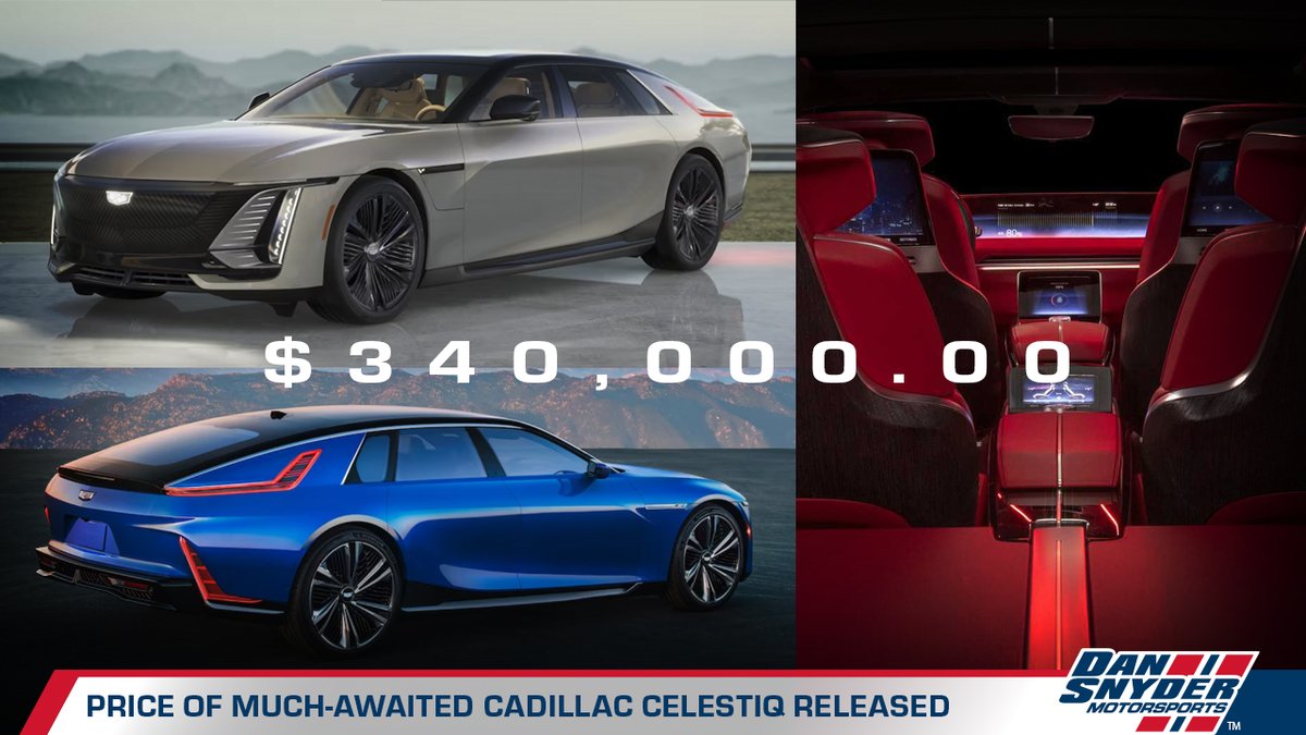 Pricing just released for all-electric ultra-luxury Cadillac Celestiq: $340k. You get 5 interactive displays, ADA Technology, Advanced AWD, Magnetic Ride Control, Active Rear Steering & roll control, Smart Glass panoramic sunroof, 4-zone climate system & more. #CadillacCelestiq