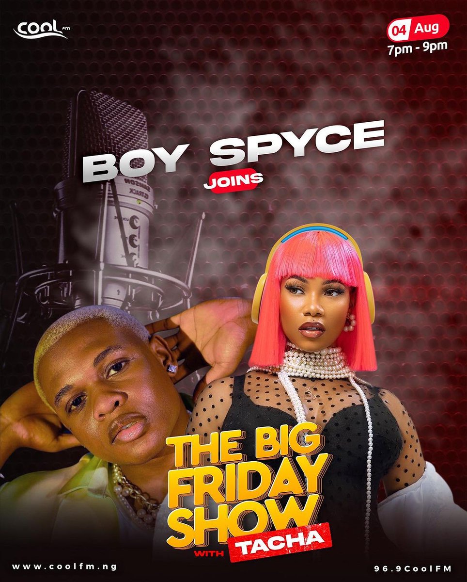 RadioTrackerNGR's tweet photo. #RADIOTRACKERNGR #RADIOSHOW
#TuneIn "THE BIG FRIDAY SHOW" with @symply_tacha
WEEKDAY ( FRIDAY) 7PM - 9PM on COOL 96.9 FM LAGOS @coolfmlagos
#RadioTrackerNGR #RadioProgram #RadioShow #RadioSchedule #GetFamiliarWith #Radio #ListenLive #StreamRadio #RadioAndEverythingAttached https://t.co/nFxuTPCCss