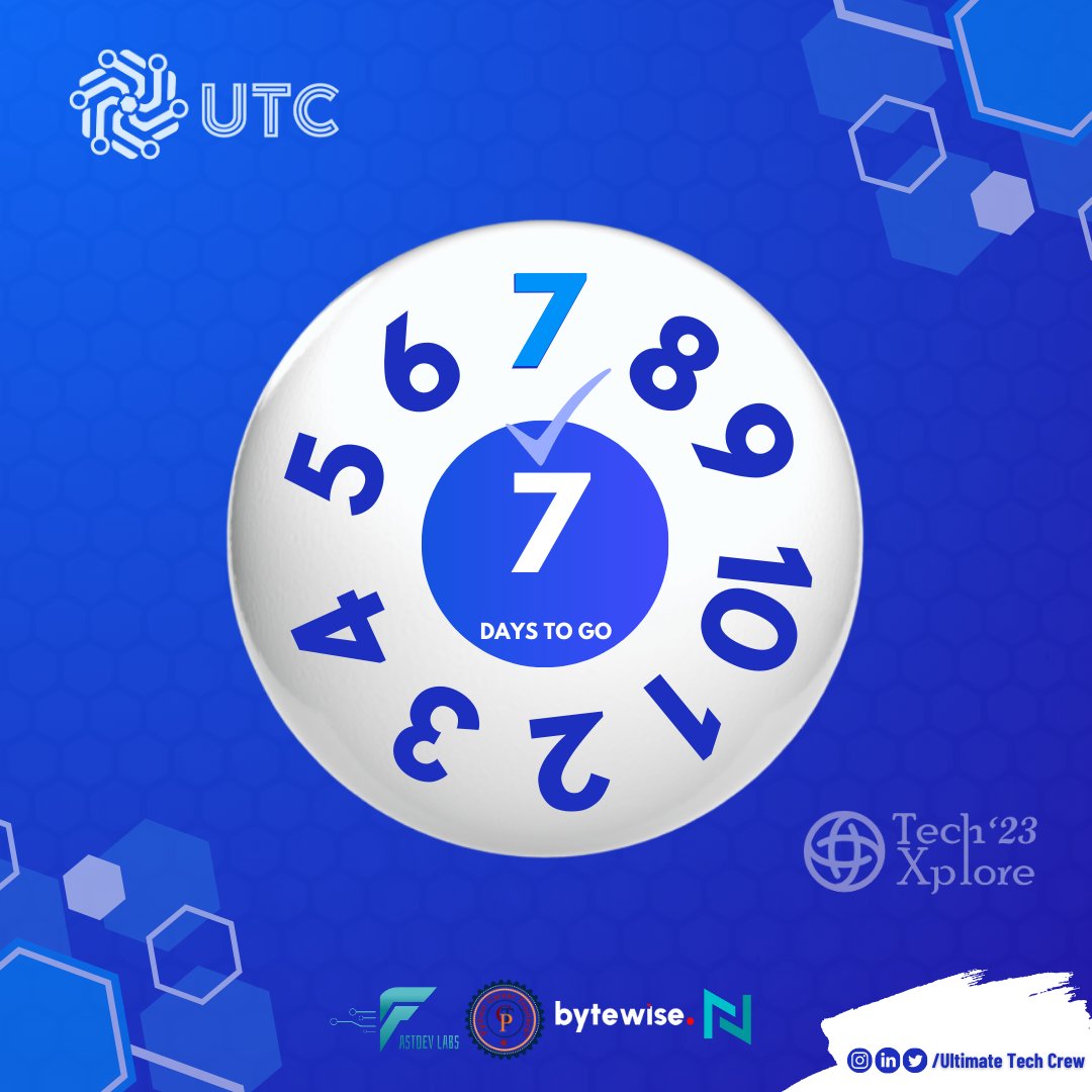 utc_connect's tweet image. Countdown: 1 week to TechXplore&apos;23, the ultimate tech event! Embark on a lifetime journey through innovation.

Date: 11-13 August, 2023
Time: 7pm to 8pm (UTC+05:00)
Platform: Microsoft Teams

Register today at: konfhub.com/techxplore23

#UltimateTechCrew #UTC #TechXplore23