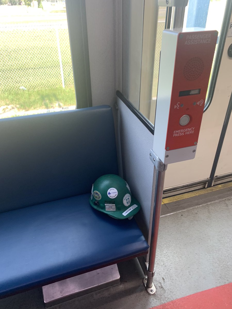 IrwinJess's tweet photo. @calgarytransit I just got off a tuscany train, a lovely person forgot their hard hat! Didn’t know what to do but here’s the pics! https://t.co/A8iA8DlJS5
