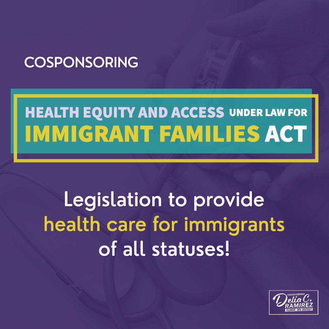repdeliaramirez's tweet photo. Excited to announce my cosponsorship of the #HEALAct by @RepJayapal, @RepBarragan, & @SenBooker. Health care is a human right, & we must ensure that all immigrants, regardless of status, have access to the care they need. Let's build together a healthier society for everyone. https://t.co/K0c8IZSaxj