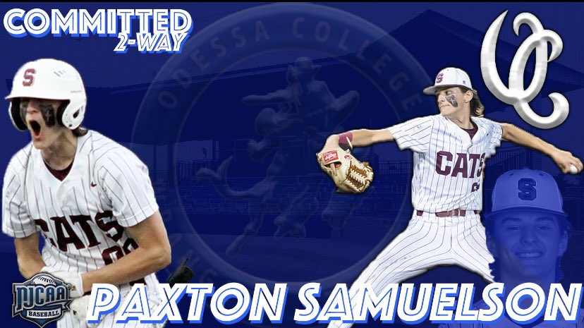 PaxtonSamuelson's tweet image. I am excited to continue my baseball and academic career at @OdessaCBaseball ! I’d like to thank my family and coaches for helping me throughout the journey. @ntlbaseball @SHBearcatBSB @coach_coe @DrewLewis84 @StevePlunkett7 @Bullpen101 @HittingStrings @Alex_Phillips5