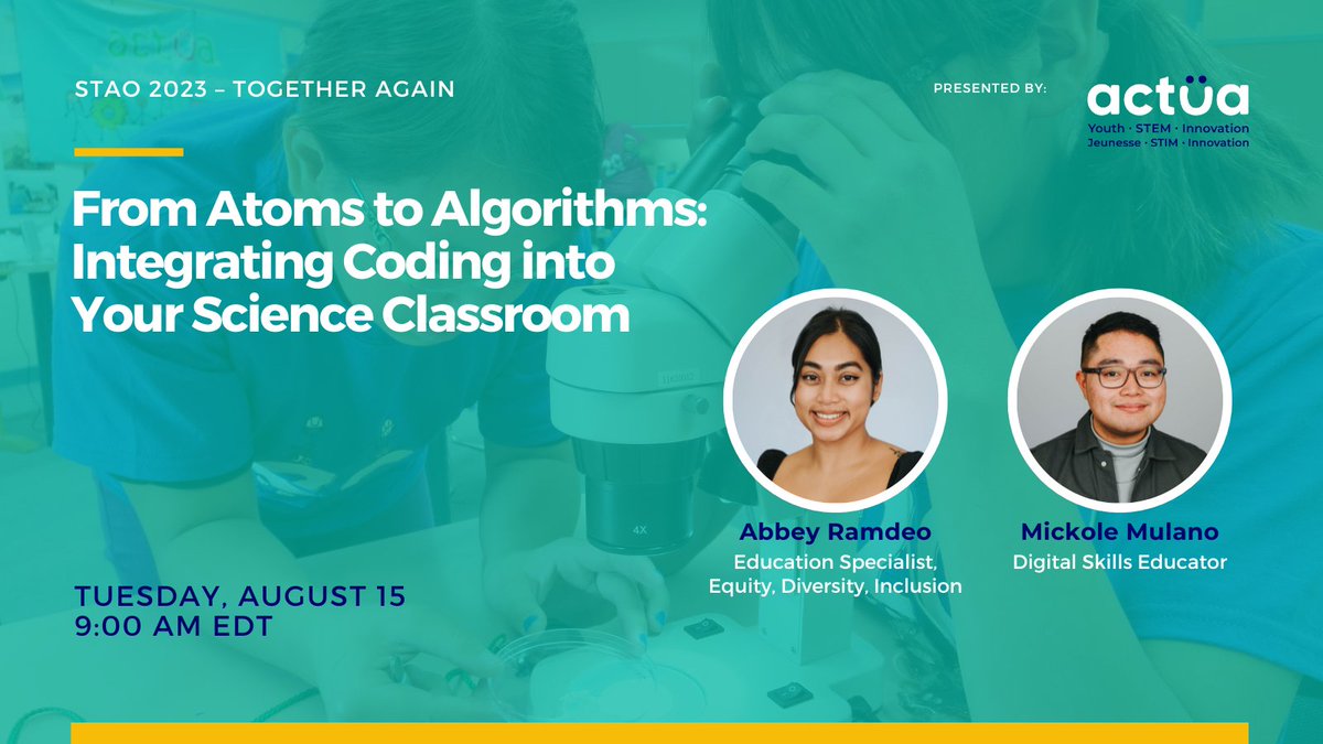 📣 Calling all educators! Actua will be hosting a #STEM workshop for the <a href="/staoapso/">STAO</a> pre-conference on how to integrate coding into your classroom.

Don’t miss out on this exciting opportunity! Register today.
➡️ stao.ca/together-again/