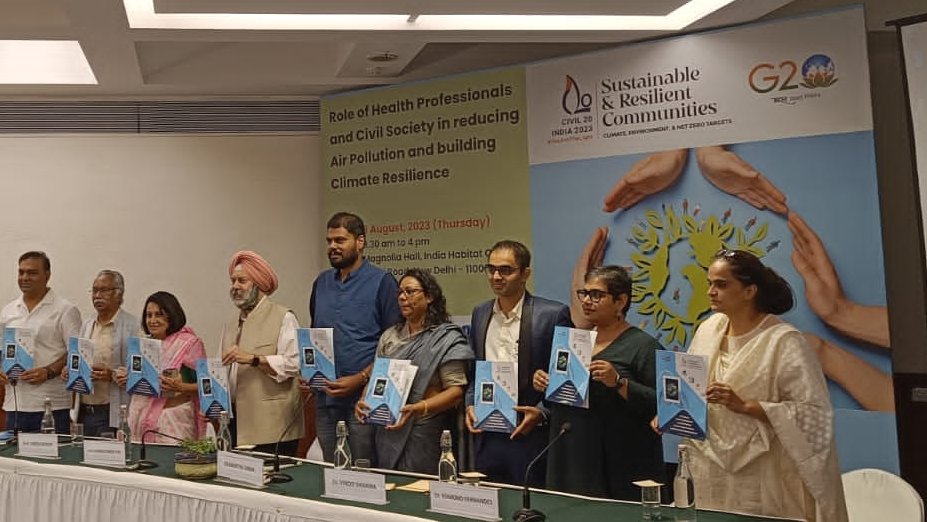 Edmondfernandes's tweet photo. Wonderful to release the declaration inspired by CAN- South Asia along with global stalwarts during the #G20India at New Delhi and particularly before #COP28UAE !
#chdgroup #eciph #ClimateActionNow #ClimateEmergency #healthplanet #healthcare https://t.co/wPJbTXe1qy