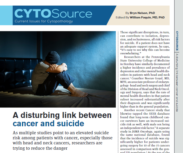 CancerCytopath's tweet photo. New #CytoSource | A disturbing link between cancer and suicide https://t.co/2AkrWai74A
As multiple studies point to an elevated suicide risk among patients with cancer, researchers are trying to reduce the danger.
@seattlebryn @bfaquin https://t.co/iuvxqstKQA