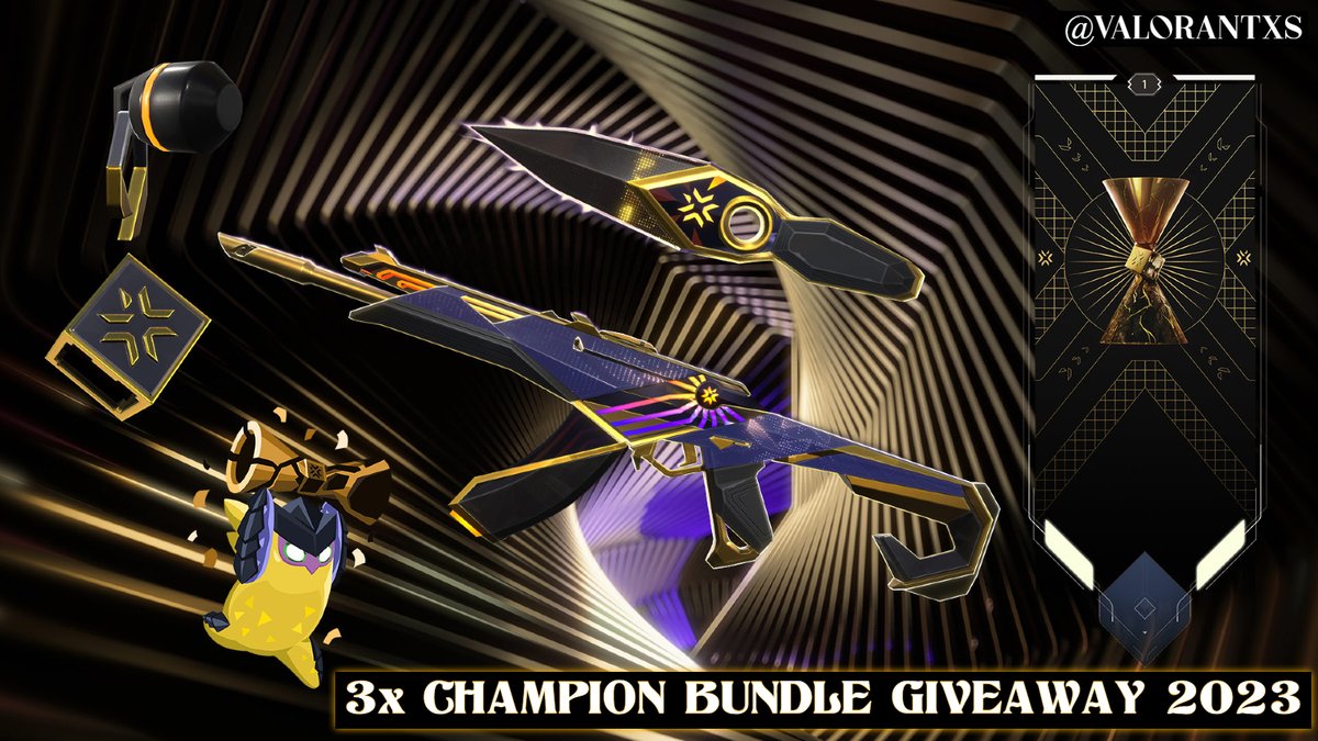 🏆 VALORANT CHAMPIONS BUNDLE GIVEAWAY 🏆

(6200 VP or PayPal!)

> Rolling on 07/08/23 <

1) Follow <a href="/ValorantXs/">Sarah xs</a>
2) Like + Retweet this post

Good Luck to all of you with my warm heart ❤
#VALORANTChampions