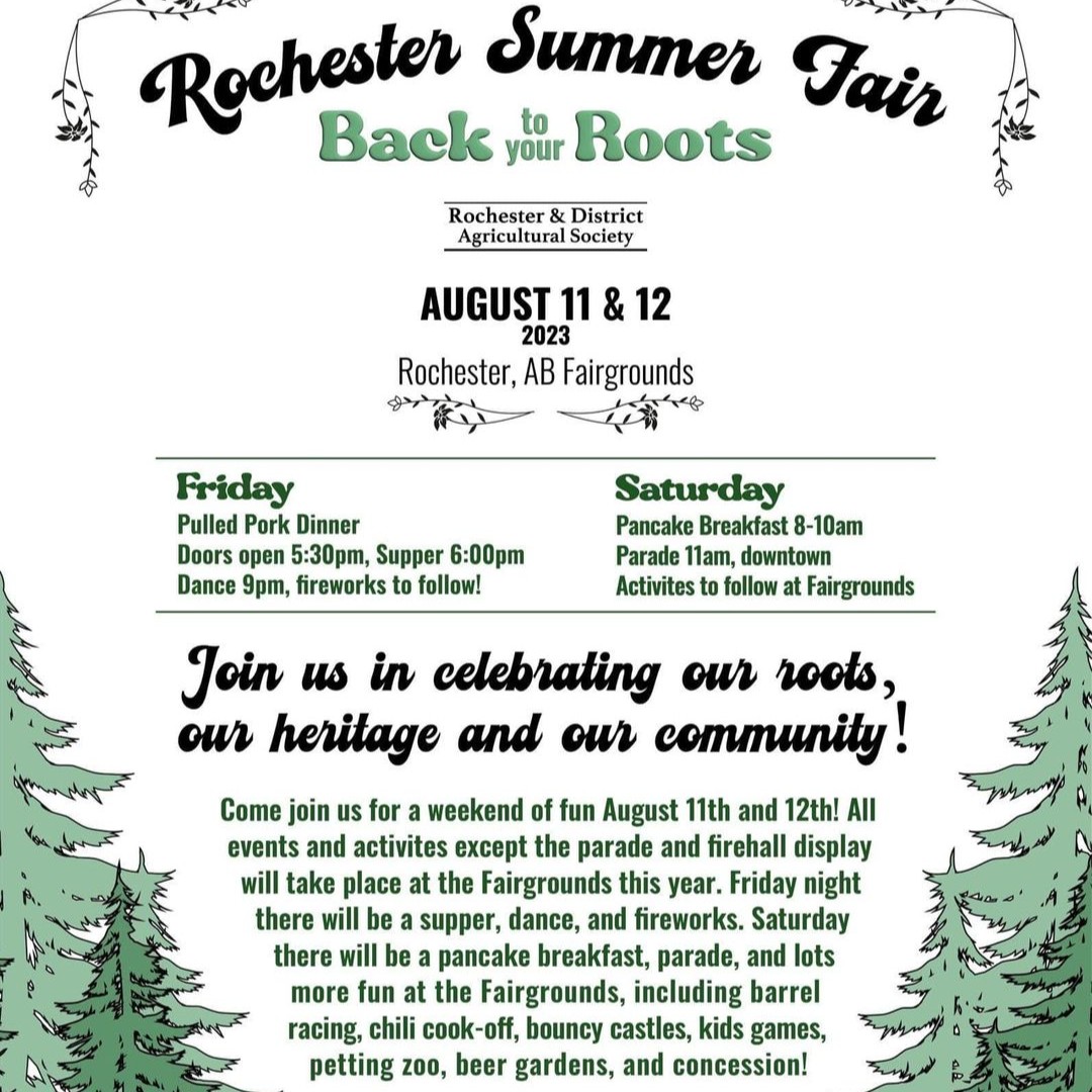 Two of our most popular fairs happen on August 11 &amp; 12. Rochester Fair, in the Hamlet of Rochester off Hwy 2 and the Boyle Wildberry Festival in the Village of Boyle! Make a day of it or stay overnight and take your time! 

#VisitTheAthabascaRegion #GetawayToTheCountry