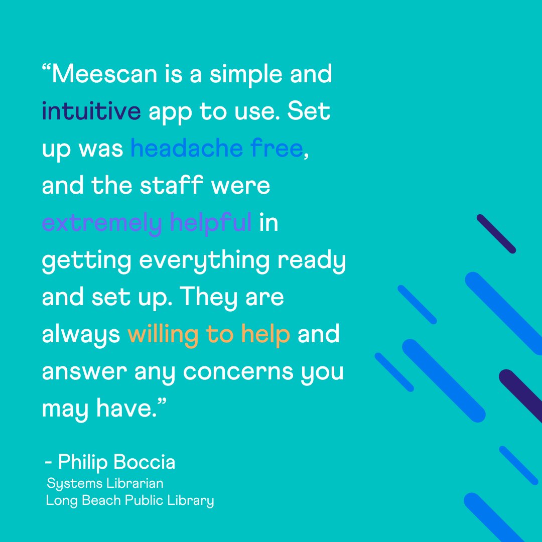 _Meescan's tweet photo. If you’re looking for a self-checkout solution that will transform your library experience, take Philip Boccia’s word (the Systems Librarian at @lbplny) on how easy Meescan is to use. Visit https://t.co/lP4dSSX4AY today to see how we can make your checkout experience easier! https://t.co/vBNkYZ009p