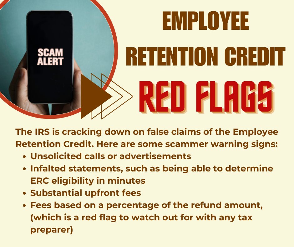 BoswickTax's tweet photo. Don't get scammed with the Employee Rentention Credit! Watch out for the warning signs of scammers and keep yourself and your business safe from false ERC reporting.
#TaxTwitter #IRS #ERC #taxcredits #covid19 https://t.co/a519Wu6SNv