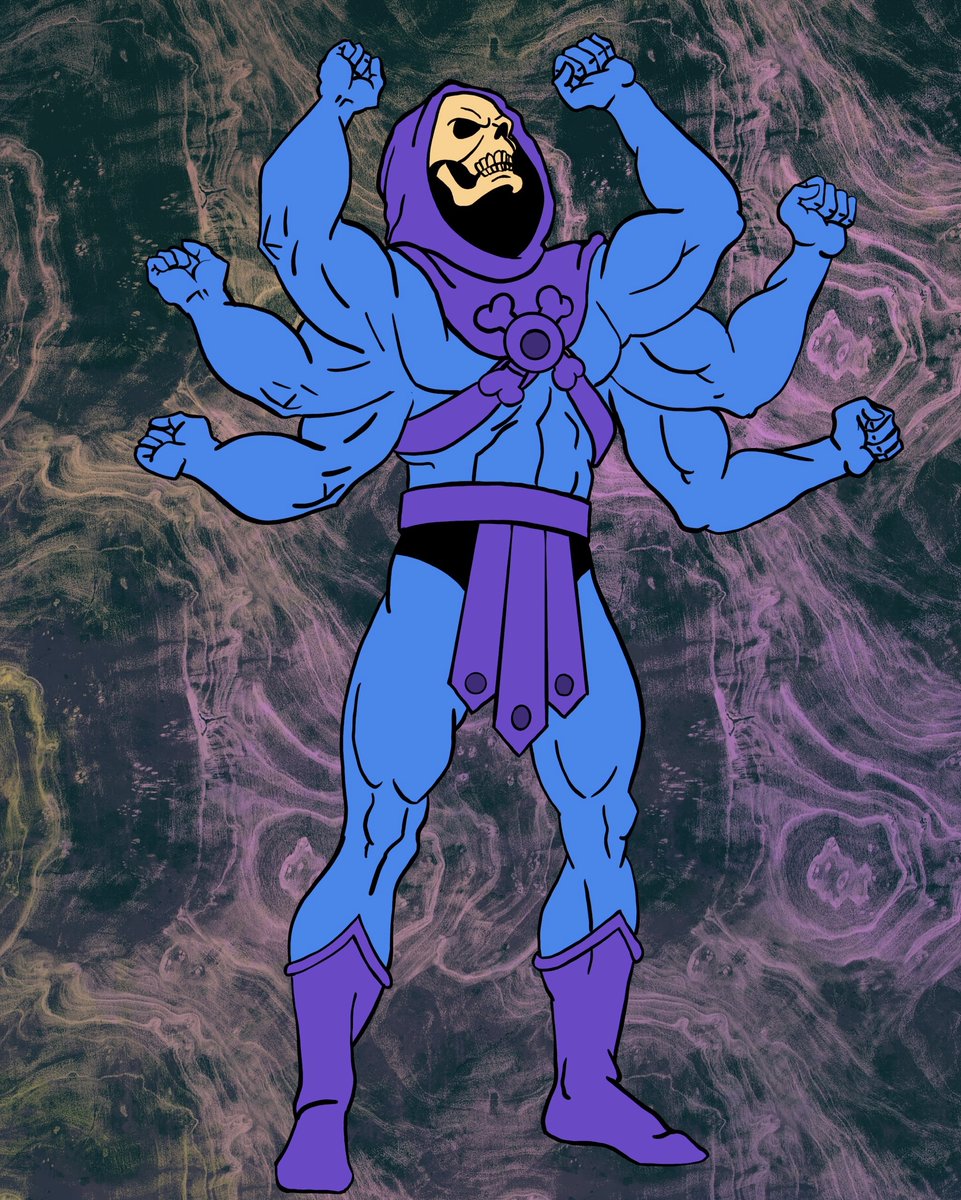 iamthelizardkng's tweet photo. I don’t know what to say about this one, only that it was stuck in my head for a week and now it’s not. I think I’ll make prints and pins. 

“Skeletor Unhinged” 
2023 // Digital

#motu #heman #skeletor #greyskull #80s #nostalgia #cartoons #popart #artwork #artistsoninstagram #art https://t.co/Idi7XedVvb