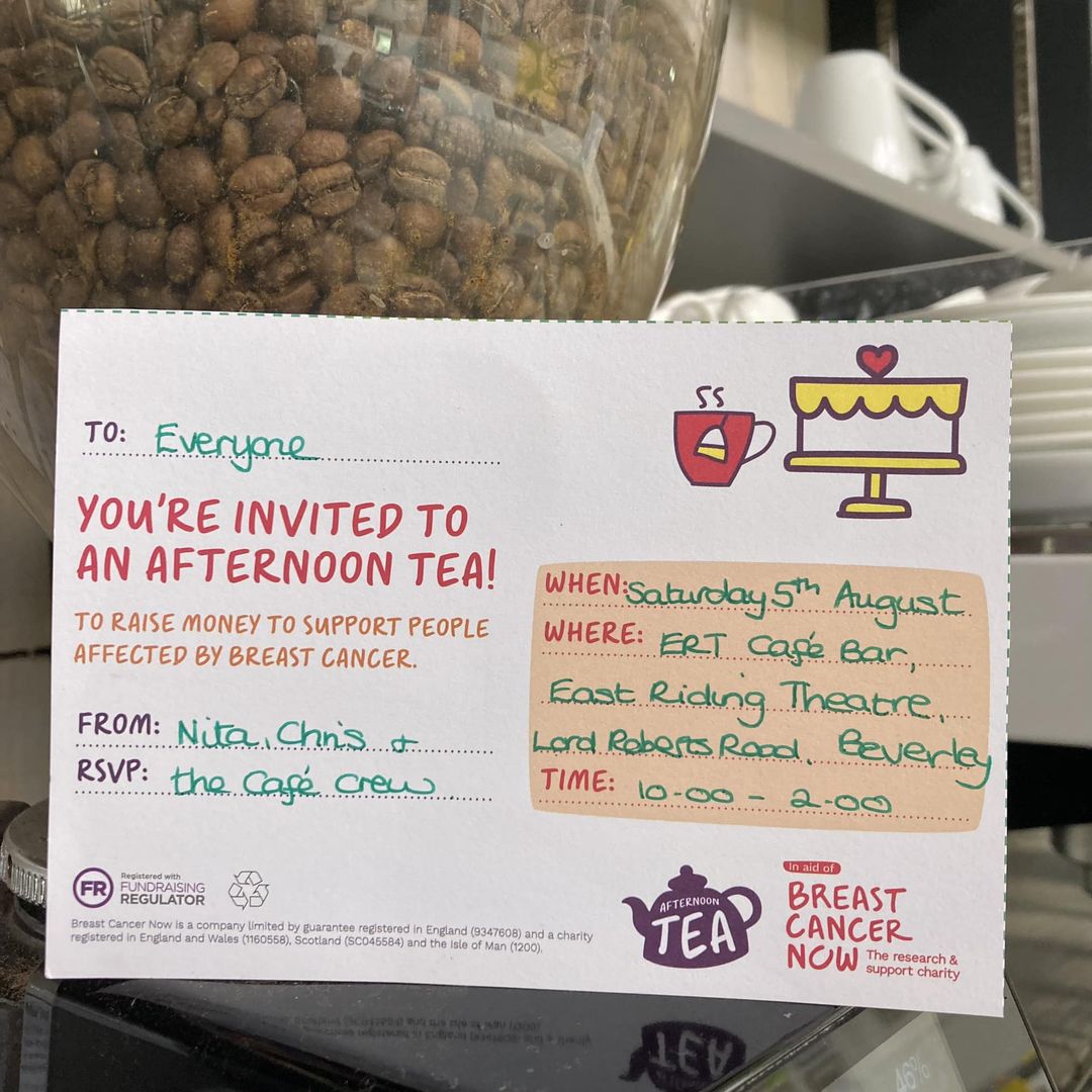 ertheatre's tweet photo. Pop along to the @ert_cafe tomorrow to support the Breast Cancer Now fundraiser! ☕️

There will be
☕️ Coffee &amp; Cake (donations only)
🎟️ A raffle, including a chance to win two tickets to Toad on the Wolds
📚 A book stall
🎂 Guess the weight of the cake

Open 10am - 2pm https://t.co/Vs5n3CNf5K