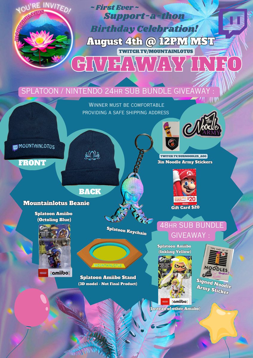 mountainl0tus's tweet photo. Giveaway Info for todayโs Supportathon! ๐
Live on Twitch in 1hr! ๐
#Giveaways #subathon #supportathon #twitchstreamer #Nintendo #fortnite https://t.co/PWKY8wvbTj