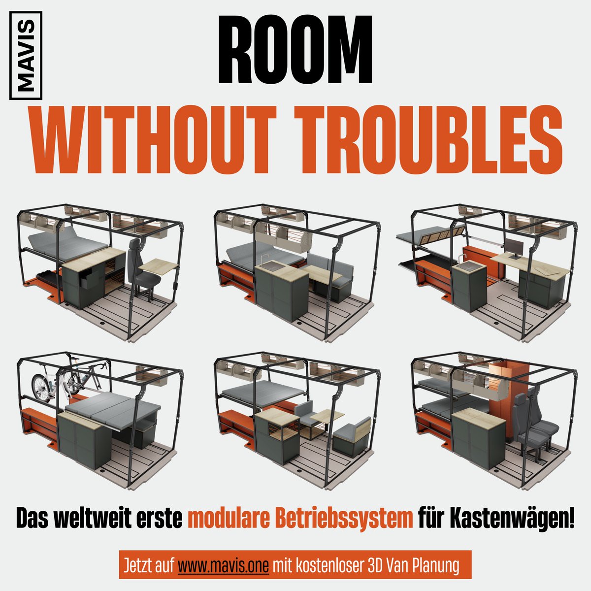 MAVIS_Vans's tweet photo. Ich  räume ein: eine Küche, ein Büro, eine Dusche, ein Bett, eine Radwerkstatt, eine Terrasse am Dach ... Das ist nicht möglich? 

Probiere unsere kostenlose 3D-Van- Planung.

https://t.co/fdyd3RqPIy

#mavisvans #nextgenerationvans #modularvan #vanlife #homeiswhereyouparkit https://t.co/h4tzLgzsiA