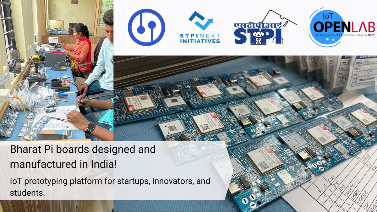 STPI_IoTOpenLab's tweet photo. Bharat Pi boards getting baked and ready to build any IoT application @STPI_IoTOpenLab .
Bharat Pi board has ESP32 Wroom controller, Multi-network connectivity (4G/LTE, Wi-Fi, Bluetooth, LoRa, Matter, Zigbee) with SD card supporting up to 128GB! @arvindtw @stpiindia @Shail2108 https://t.co/FKFDjEgS25