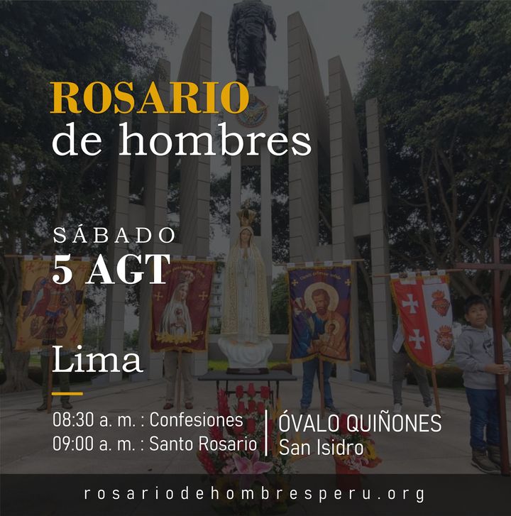 rosariohombres's tweet photo. Varones católicos de rodillas ante la Santísima Madre de Dios, la siempre Virgen María.
Mañana sábado 5 de agosto a las 9 AM en el Óvalo José Quiñones de San Isidro.
Los esperamos a los pies de la Reina del Universo.
¡No faltes!
#RosarioDeHombres #RosarioDeHombresPerú https://t.co/dAyjbj3FhZ