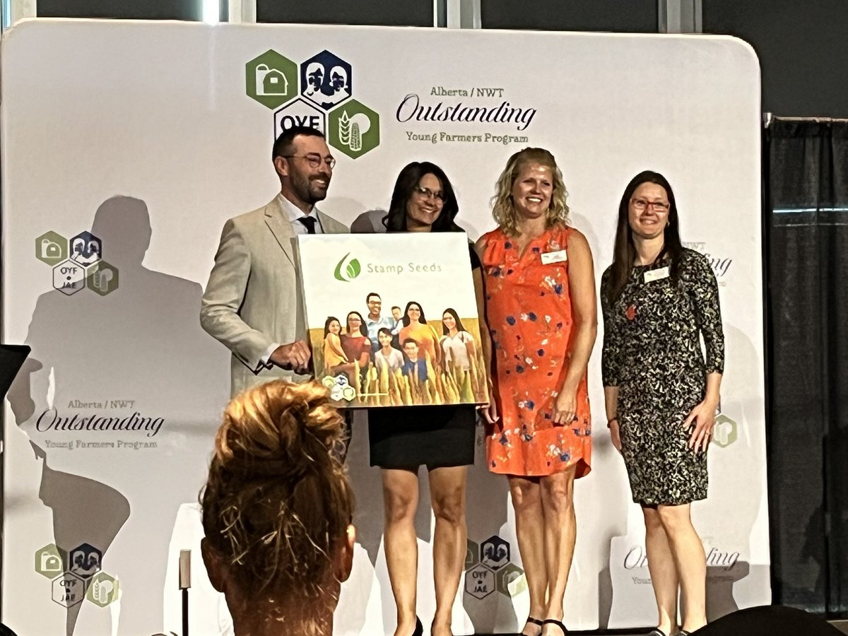 Huge congrats to <a href="/stampgreg/">Greg Stamp</a>  &amp; Sara for winning the <a href="/albertaoyf/">Alberta OYF</a> this year! Inspiring to see all these young farmers present their operations &amp; giving us a look behind the scenes! Greg &amp; Sara &amp; family used their business minds/hard work &amp; collaboration to succeed! #oyf #AgTwitter