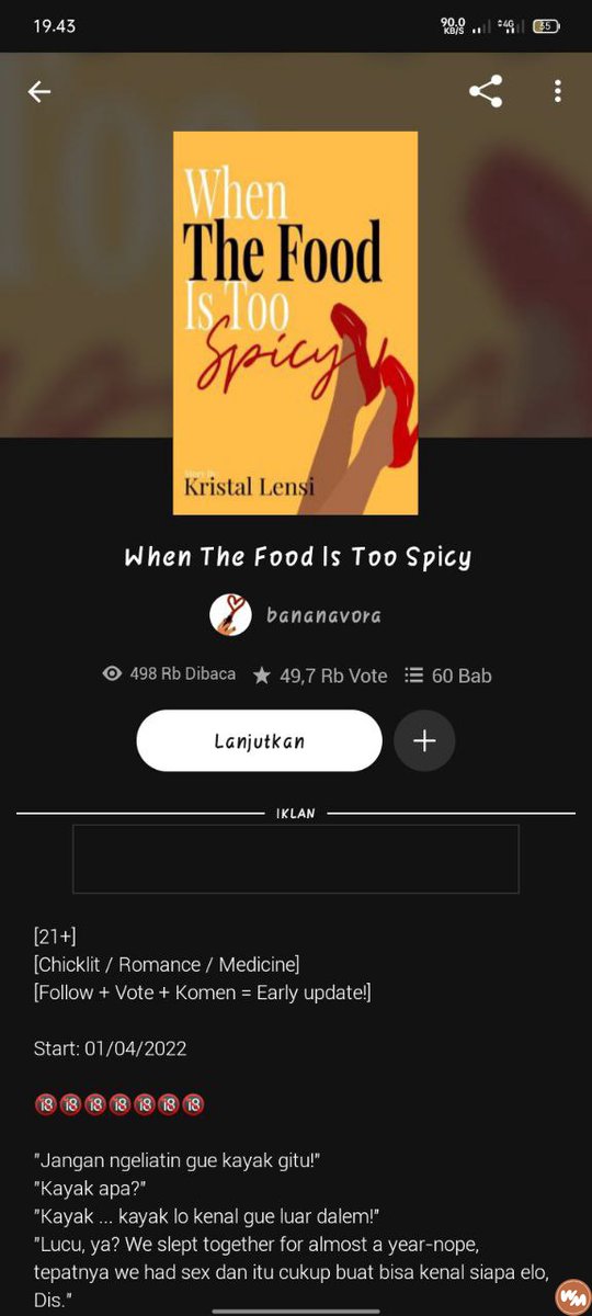 wattpadmenfess_'s tweet photo. Mau sungkem sama yg udah ngrekomendasiin /wp/ ini😭. Tolong saranin cerita yg 18+/21+ dong, tapi yg penulisannya rapi dan alurnya bagus kaya cerita ini. https://t.co/WKPnn3E7Jq