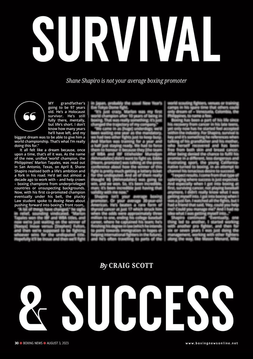 chegscott209's tweet photo. NEW: A privilege to share @ShaneShapiro_’s unique story in this week’s @BoxingNewsED magazine (avail. in store, online, in-app).

A cancer survivor, former baseball standout, a Law student AND now, a world champion’s promoter - not your average 30-year old. #boxing

Check it out! https://t.co/NMtF2yiR12