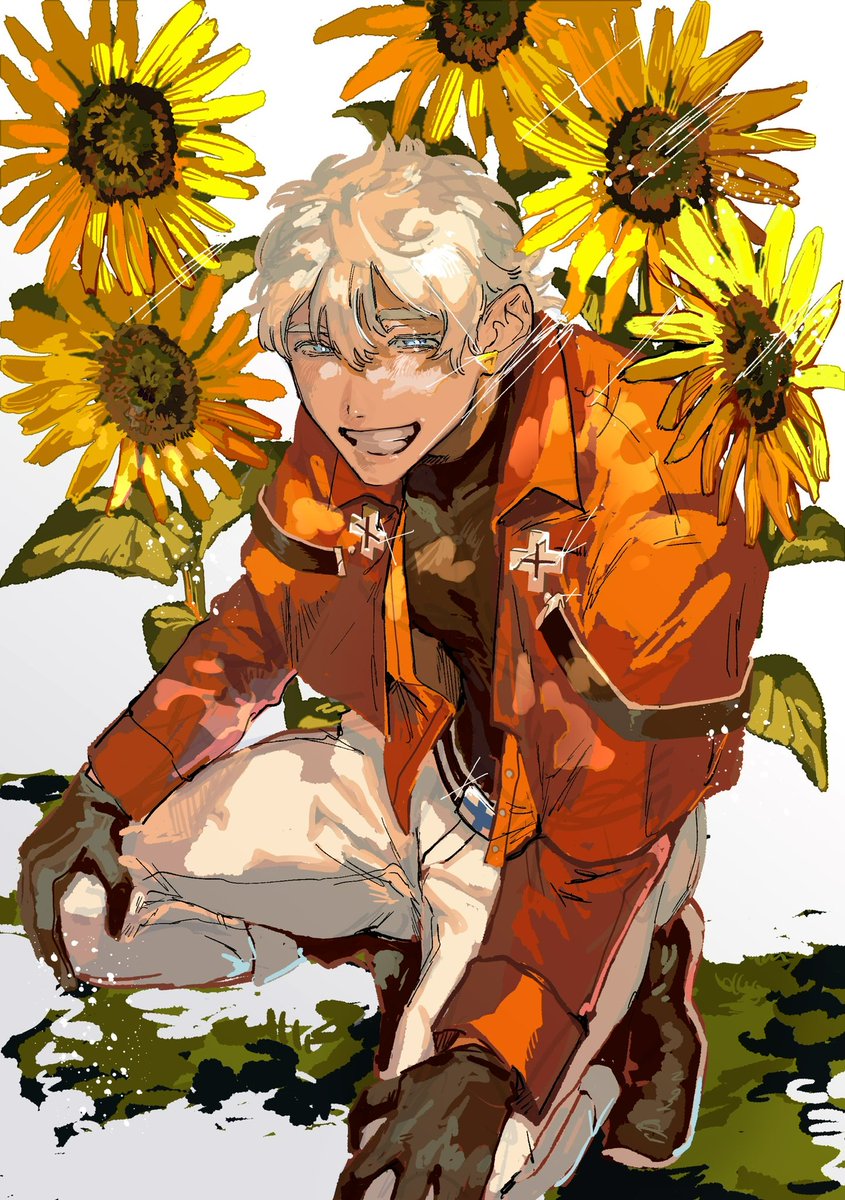 white pants solo jacket sunflower flower smile gloves  illustration images