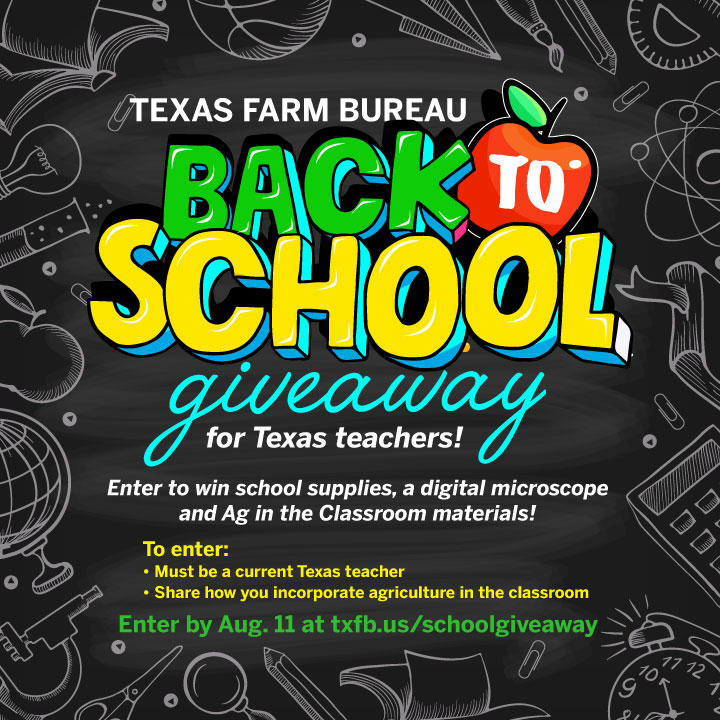 We’re giving FIVE lucky teachers ✳️FREE✳️ classroom resources through our Back-To-School Teacher Resource Giveaway! 

K-12 teachers, except those teaching ag science courses, in Texas are eligible to enter.

Enter by Aug. 11: txfb.us/schoolgiveaway