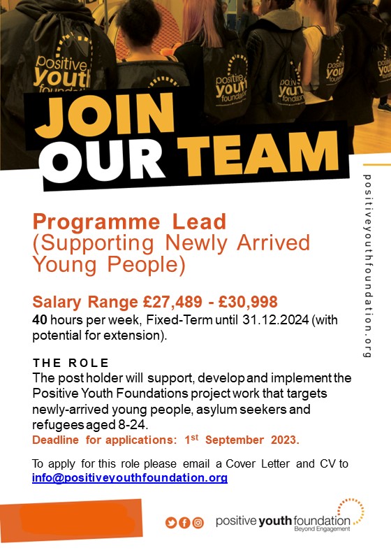 positiveyouthUK's tweet image. An exciting new role at PYF as Programmes Lead for our work with newly arrived young people (refugee/asylum seeking).

Keep an eye on our socials over the coming weeks for full details! 
Is this one for you or someone you know?
#youthwork #educationjobs