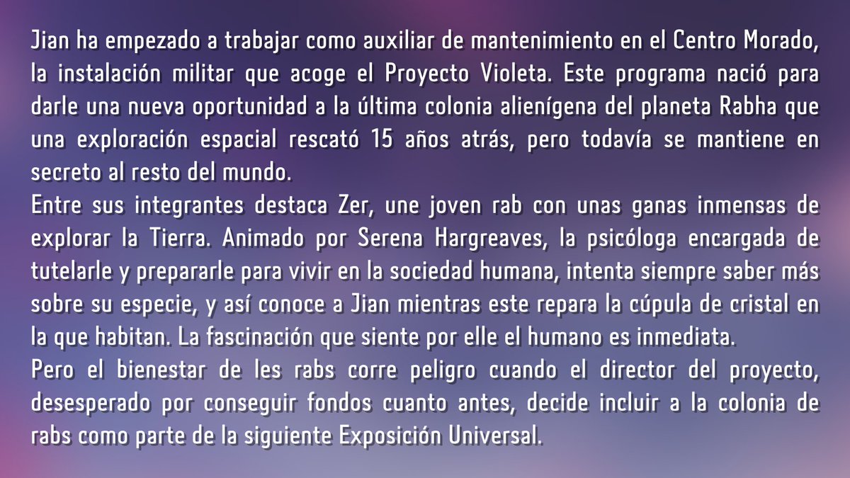 EdicionesDorna's tweet image. 🍋 #SINOPSIS 🍋

Conoce la historia de les rabianes o rabs, una raza alienígena cuya última colonia fue rescatada de su planeta hace 15 años. Llevan desde entonces preparándoles para la vida en la sociedad humana, pero le joven Zer no quiere esperar...

#NubesDeEsperanza @VicGuez