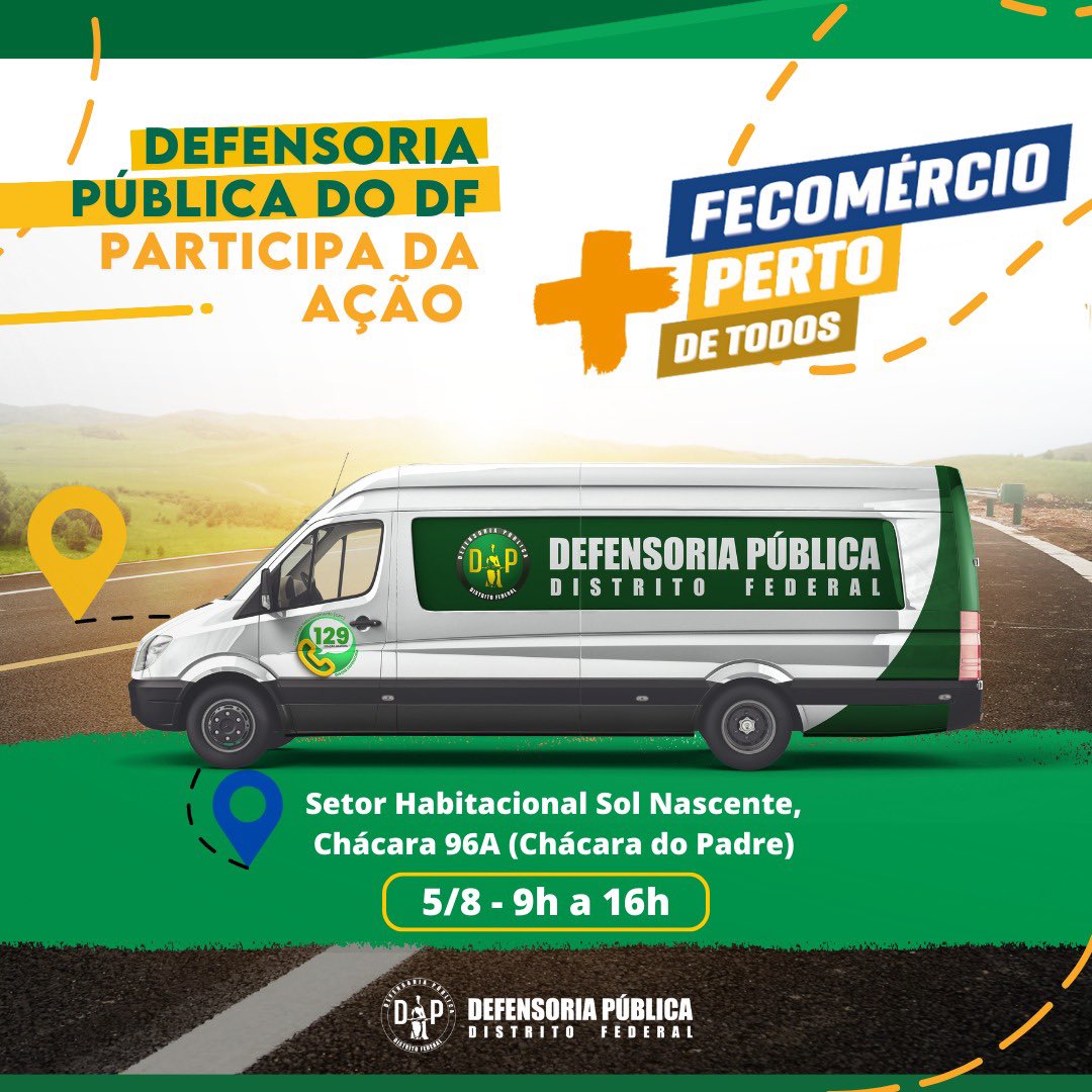 defensoriadf's tweet photo. 🟩 A Defensoria Pública do Distrito Federal (#DPDF) participa da ação Fecomércio Mais Perto de Todos. O evento ocorre neste sábado (5/8), das 9h às 16h, no Setor Habitacional Sol Nascente, Chácara 96A (Chácara do Padre). https://t.co/nopgeIPBFt