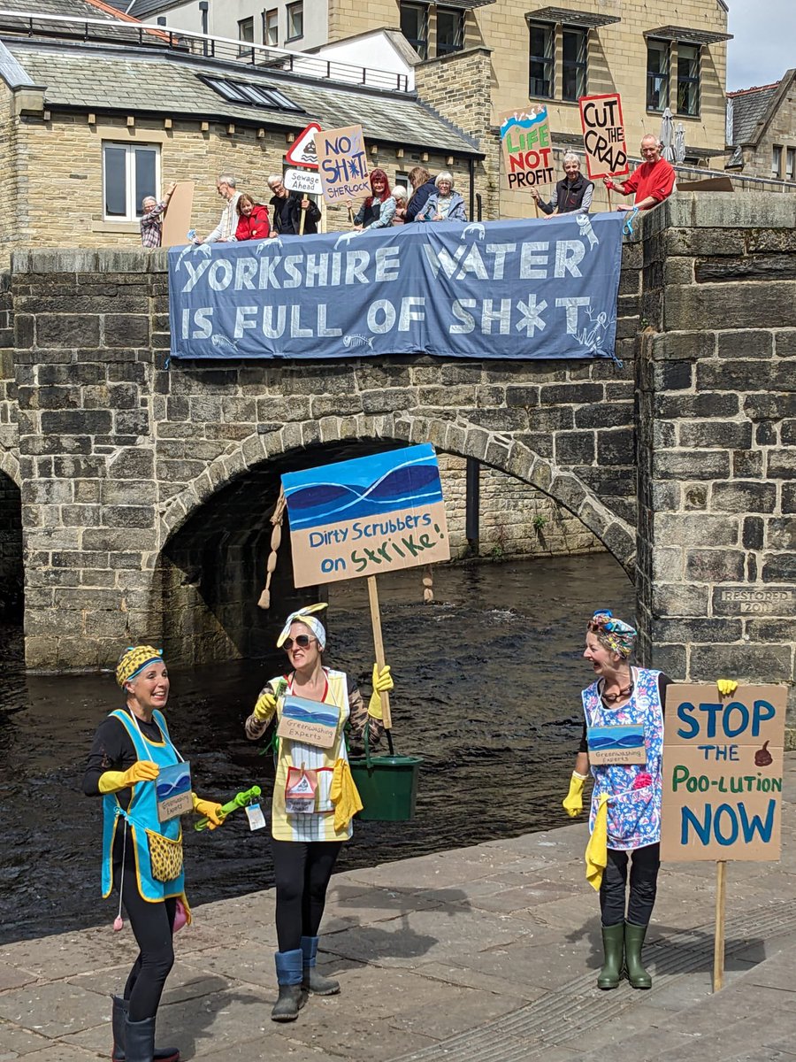 In Hebden Bridge, demanding that <a href="/YorkshireWater/">Yorkshire Water 💧</a> clean up their act and stop polluting the river Calder with sewage. They care more about profits than nature and people’s quality of life. #sewagepollution