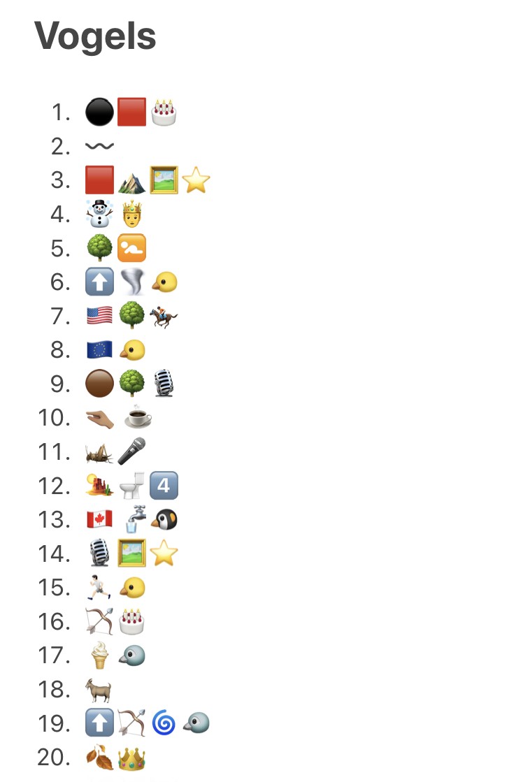 vogelnieuws's tweet photo. Vakantietijd is puzzeltijd! 😃 Rob Brinkhof maakte deze leuke vogel-puzzel die we met jullie mogen delen! Weet jij welke vogels er allemaal bedoeld worden? 
Volgende week weer eentje! Houd onze socials in de gaten!👈 #vogelpuzzel #vogelquiz #vakantie https://t.co/VzubFNZQLu