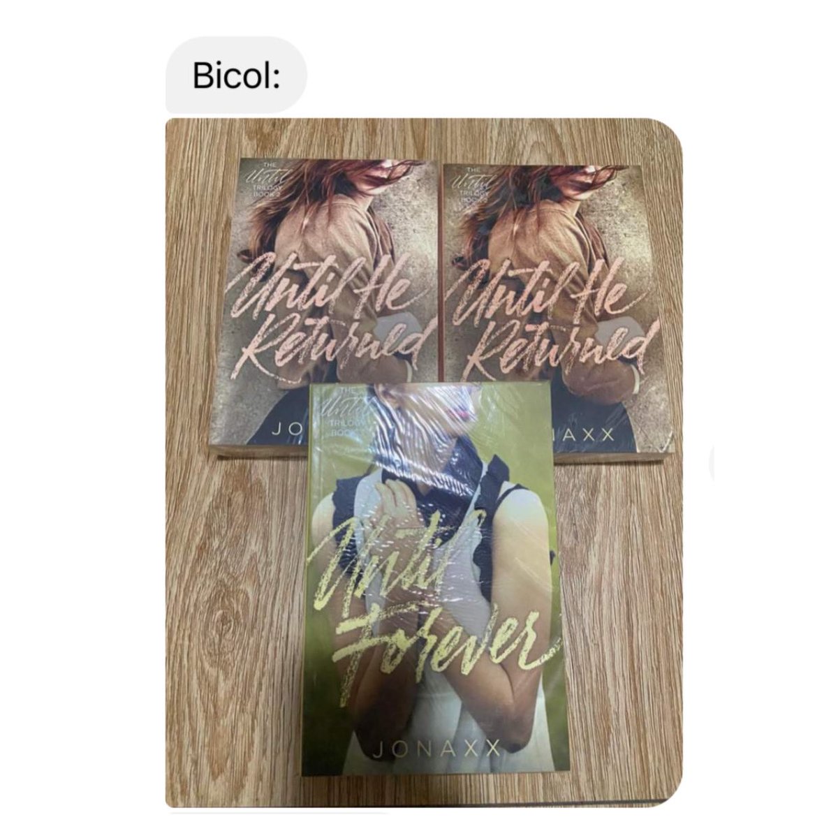 jslbicolchap's tweet photo. not one, not two, but THREE jonaxx books ang ipapamigay ng @jslbicolchap for ‘The Jonaxx Legacy’ event tomorrow 🥳

thank you so much, ate @chacorpuz for the books 🫶

#JSLsUnbeaTENYears https://t.co/1tkjKGKaFR
