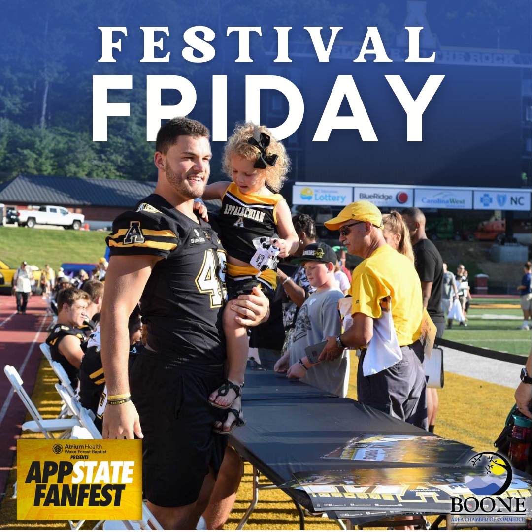 BooneNCChamber's tweet photo. Welcome back to another #828festivalfriday! Today we are highlighting App State's FanFest on August 19 at The Rock. πβ°π
π² https://t.co/hMpcnmU61N
#appstate #rollneers #appstatefootball #kiddbrewer #therock #boonenc #828isgreat #exploreboone #ballinboone https://t.co/5YgLK0iPgN