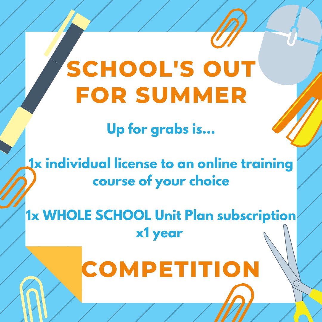 TrainingSpace's tweet photo. To celebrate the end of term, we're giving away an individual license to an online training course of your choice &amp; a whole school unit plan subscription 🤩.
All you have to do is:
🌟 Re-tweet
Winners will be announced on Friday 11th August 🌟.
GO, GO, GO! 🏃‍♂️ https://t.co/u8y0DgsM88